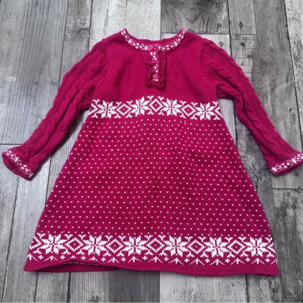 Hanna Andersson Toddler Christmas Sweater Dress Red Snowflakes 90/3